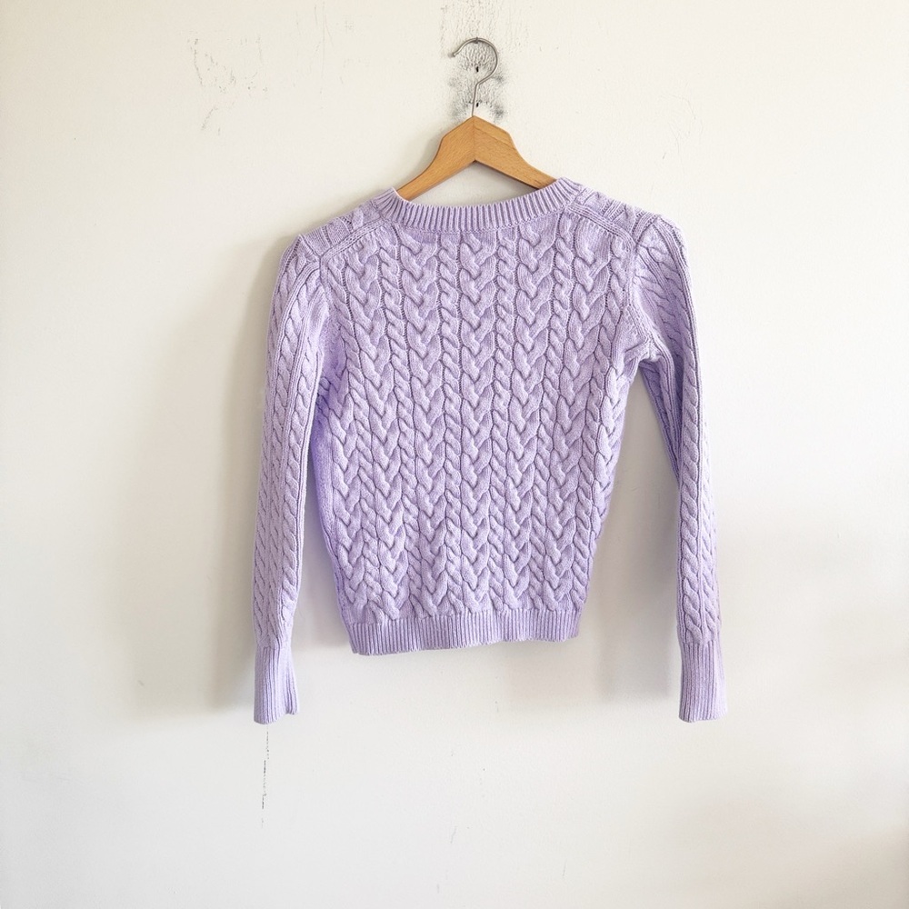J.crew 100% cotton diagonal cable knit long sleeve crew neck sweater purple XS - Picture 4 of 7